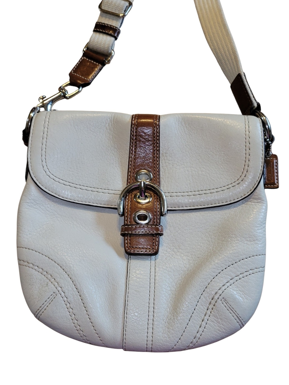 Coach Soho Crossbody Bag in Cream with Brown Trim